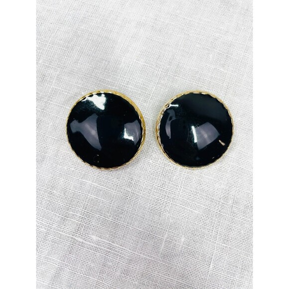 Vintage 80s Earrings Clip On Earrings Glam Black Gold Shiny Glam Vintage Modern - Picture 3 of 7